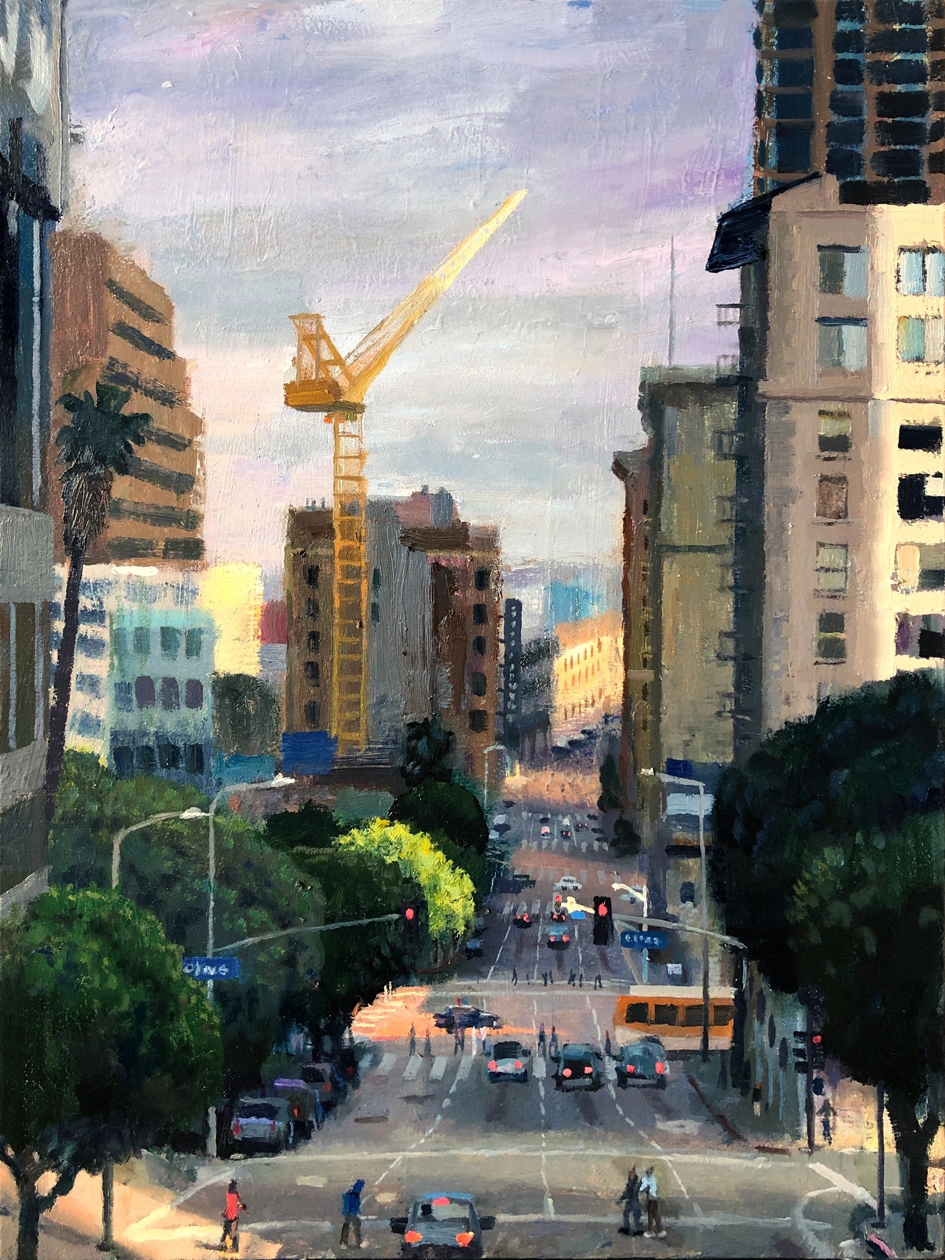 4th Street, downtown Los Angeles, oil on canvas, 24 by 18 inches