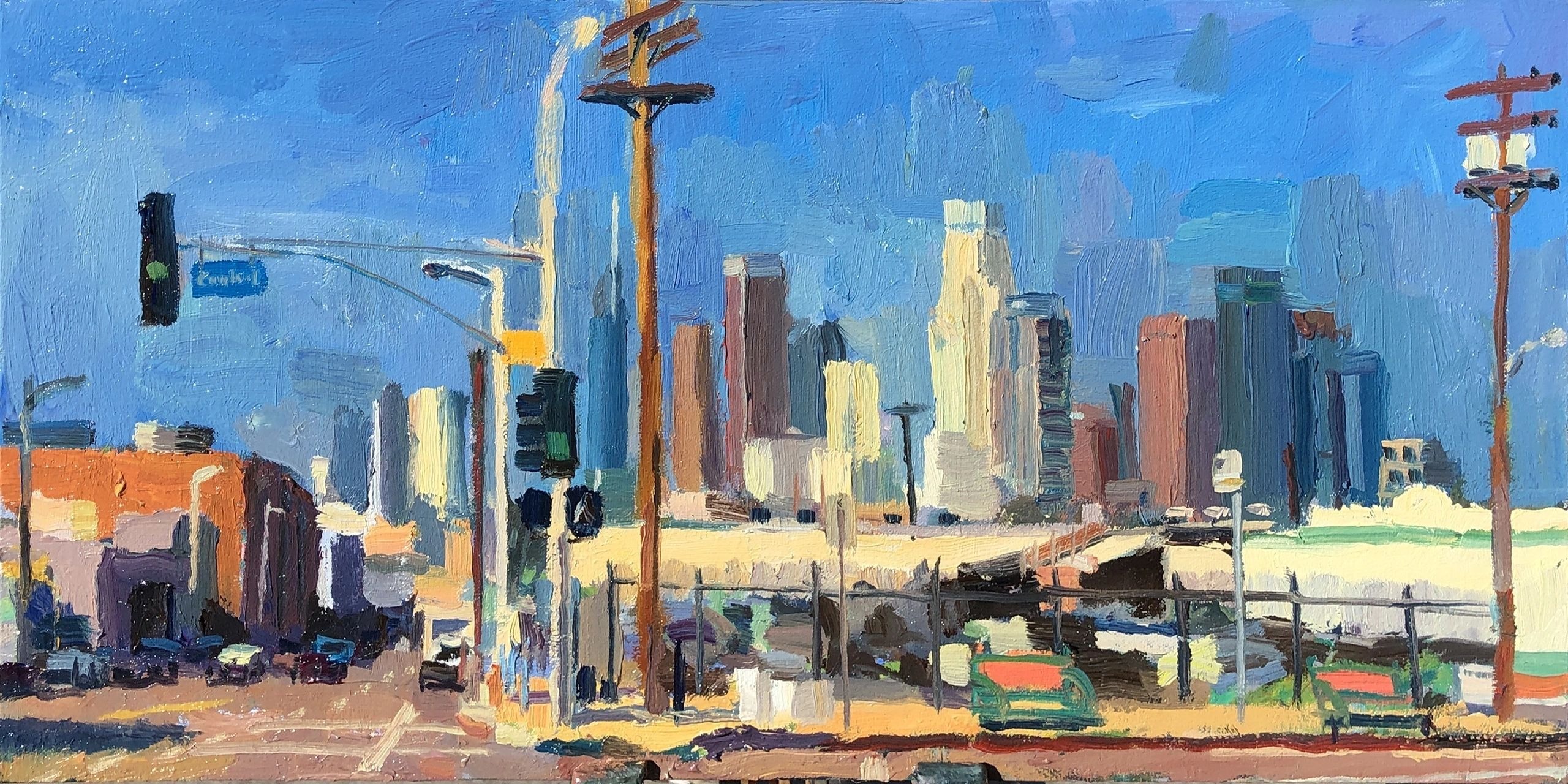 8th and Central, downtown Los Angeles, oil on canvas, 12 by 24 inches