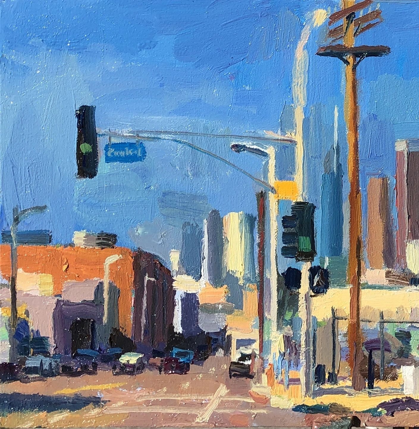 8th and Central, downtown Los Angeles, oil on canvas, 12 by 24 inches