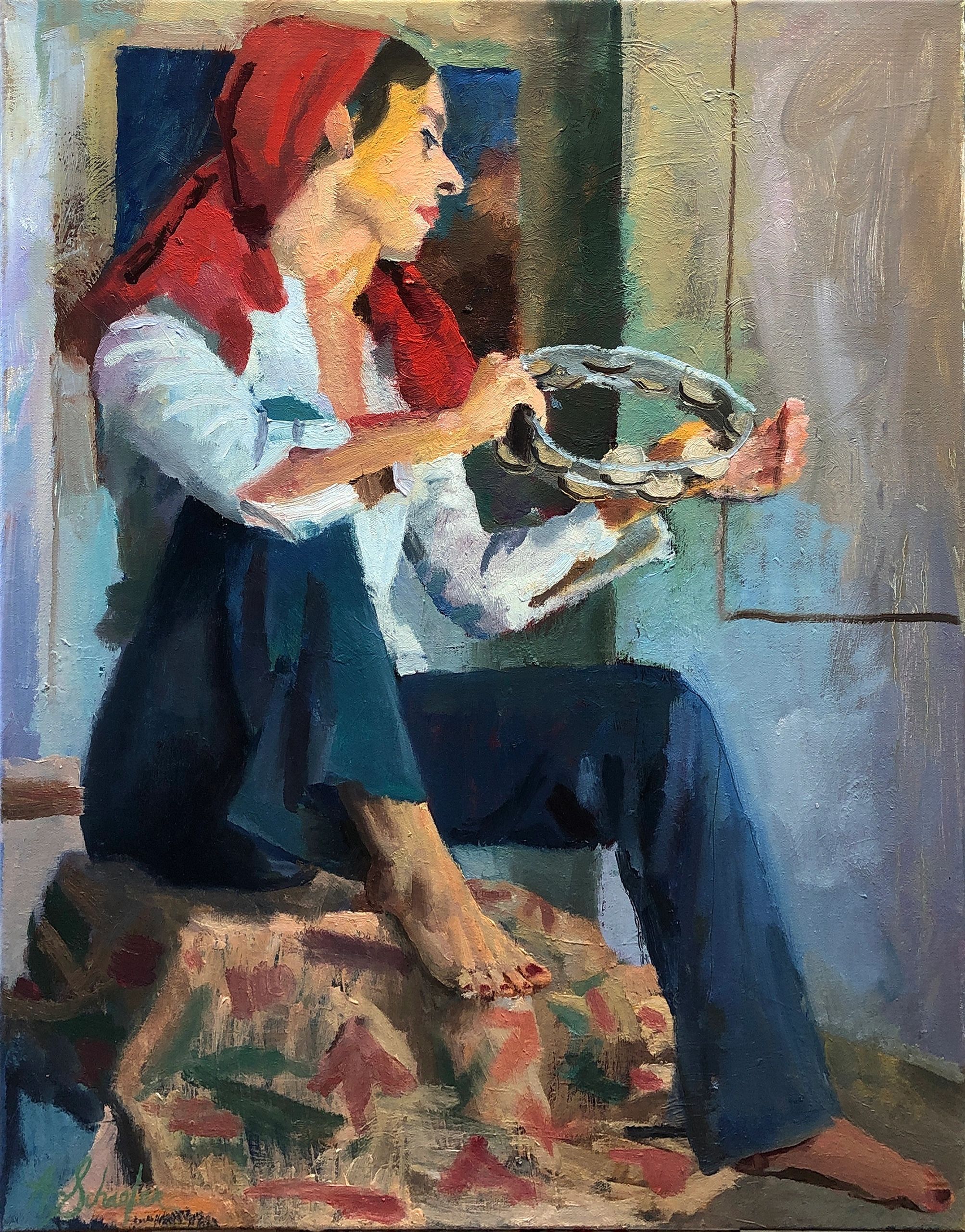 Maria with Tambourine, oil on canvas, 28 by 22 inches