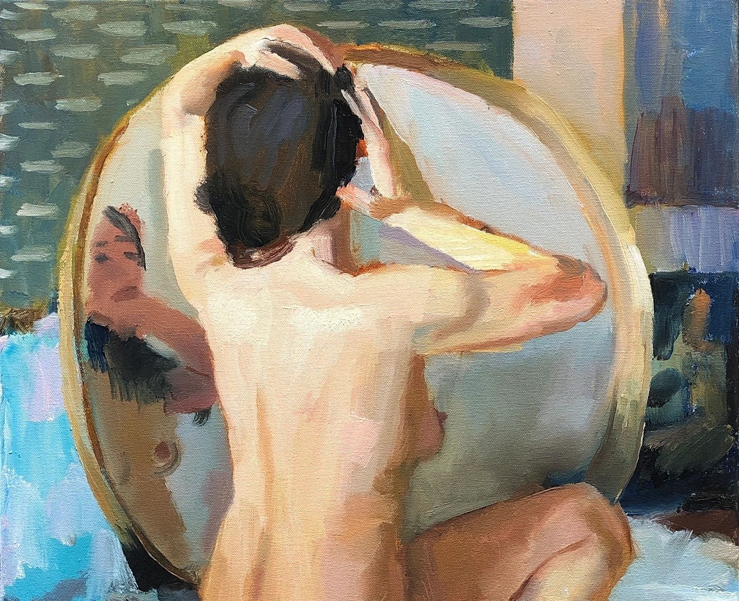 Nude with Mirror, oil on canvas, 30 by 20 inches