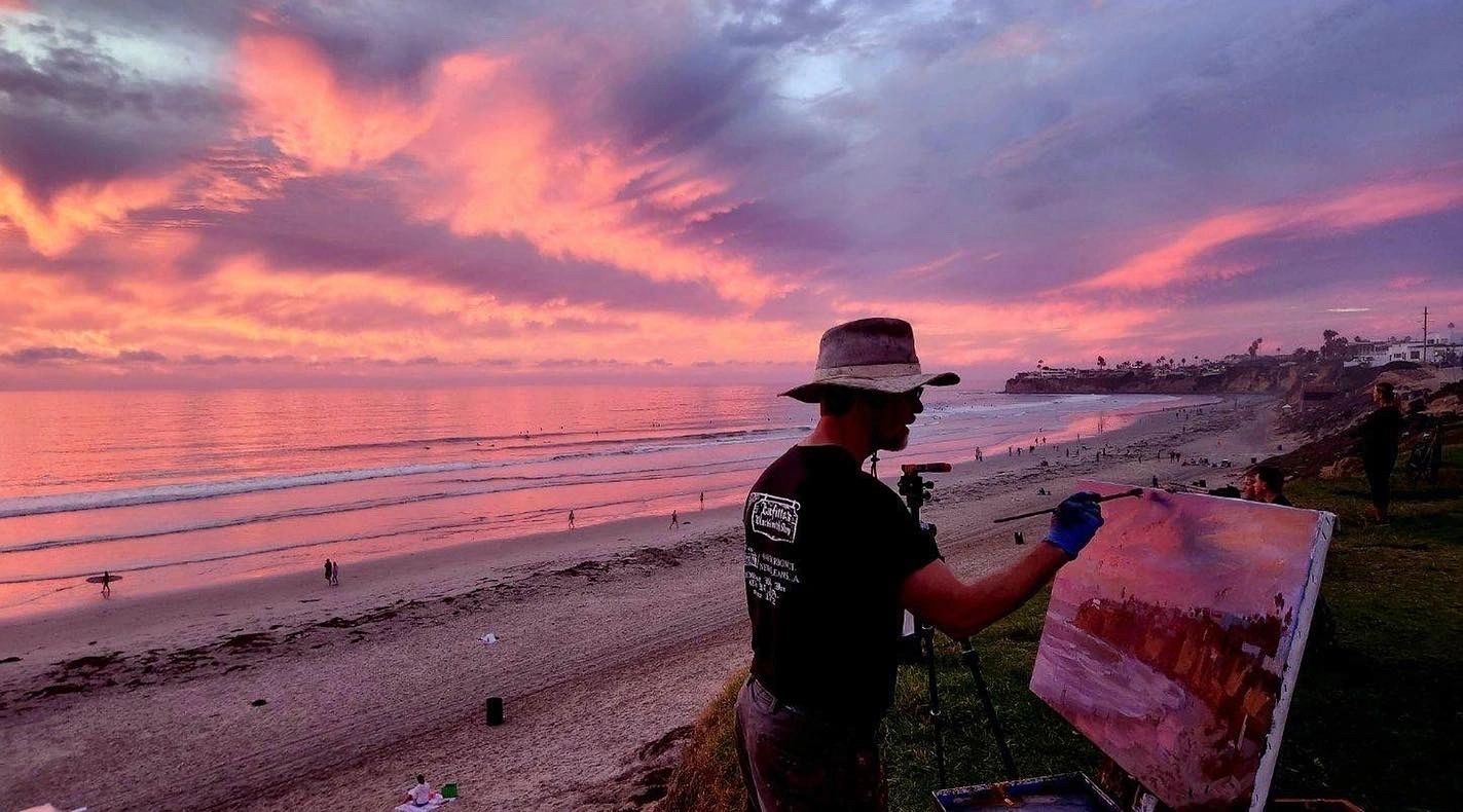 Pacific Beach Sunset, oil on canvas, 20 by 36 inches