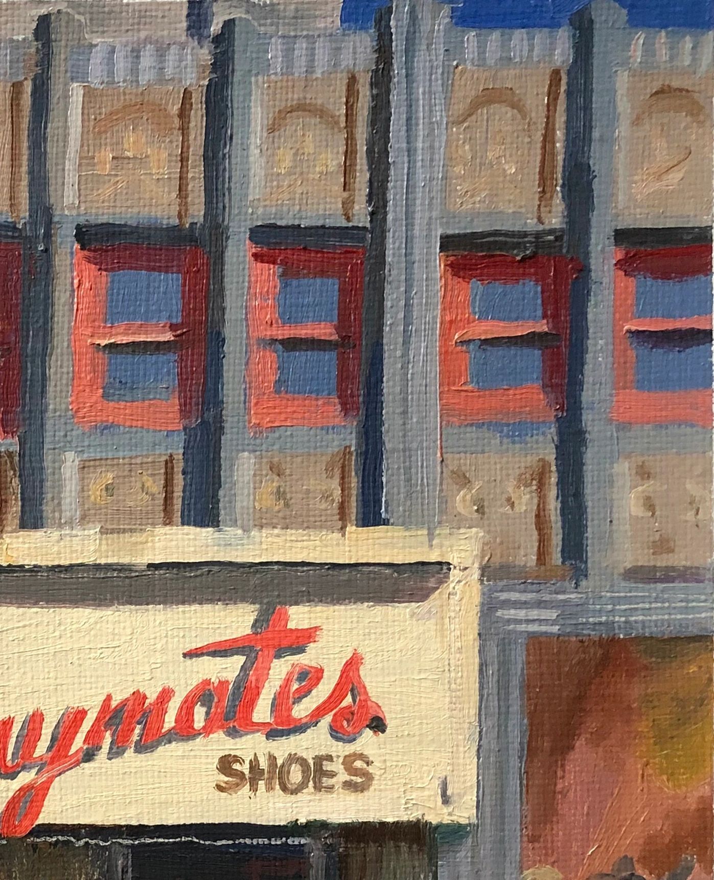 Playmates Shoes, Hollywood CA, oil on canvas, 12 by 12 inches